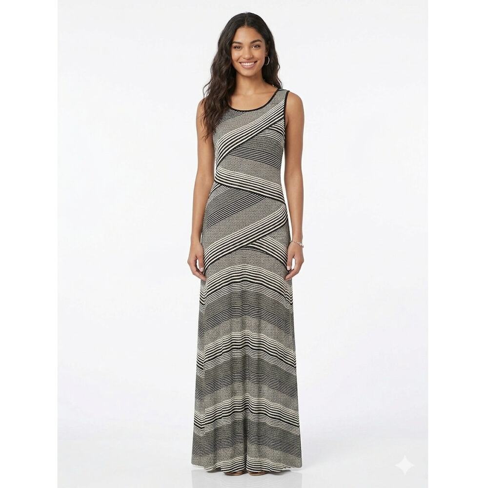 Max Studio Striped Maxi Dress Sleeveless Summer Black White Vacation Large
